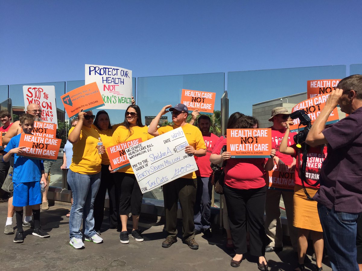 Working people gather in Las Vegas to urge Sen. Dean Heller to vote against the health care bill. 